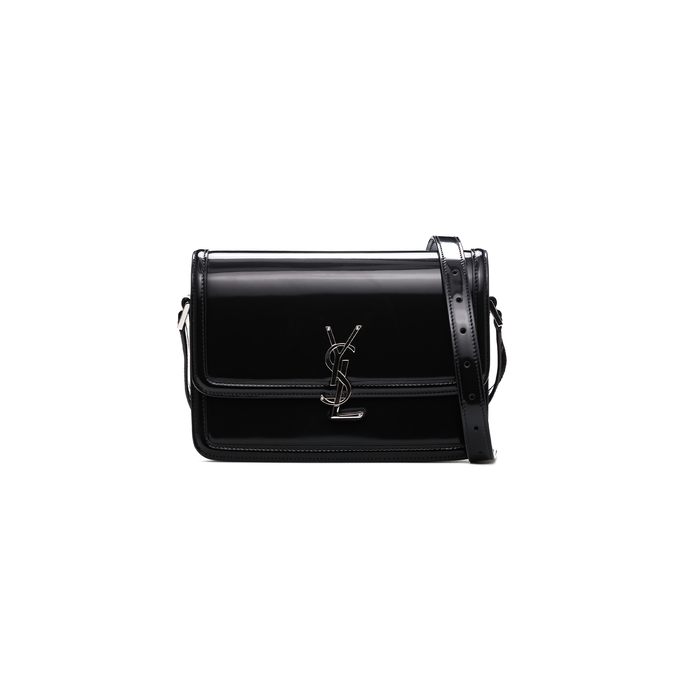 YSL SOLFERINO MEDIUM SATCHEL IN BOX SAINT LAURENT PATENT LEATHER 634305AAB9H1000 (23*16*6cm)